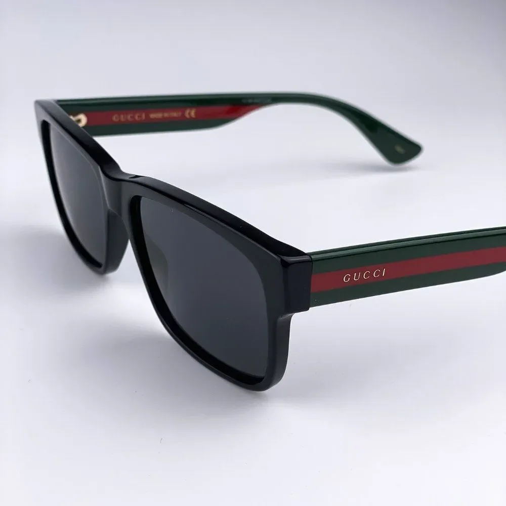 NEW Gucci GG0340S 006 Rectangle Black Green Sunglasses